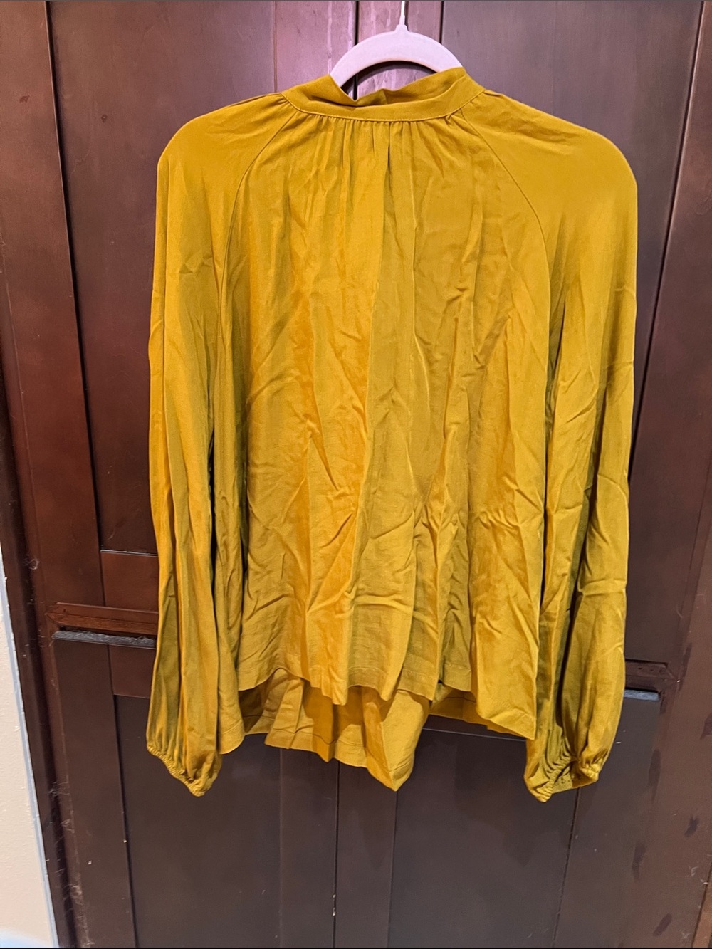 Mustard Long-Sleeve Gathered-Neck Blouse - Women's Lightweight Top